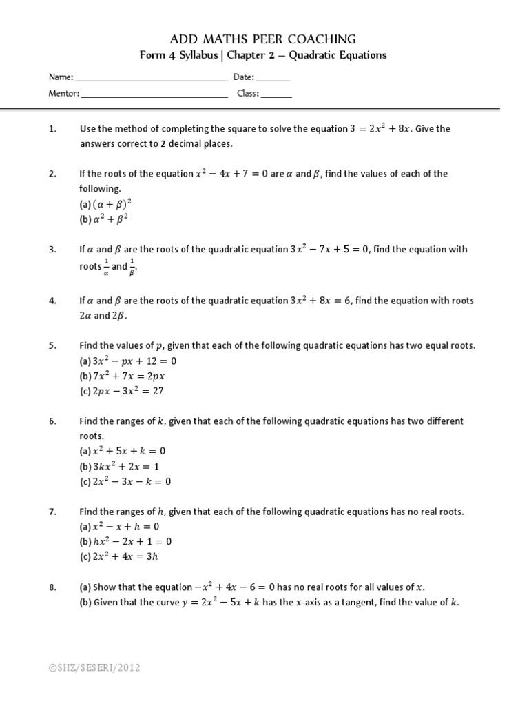 Add Maths  Form 4  Chapter 2