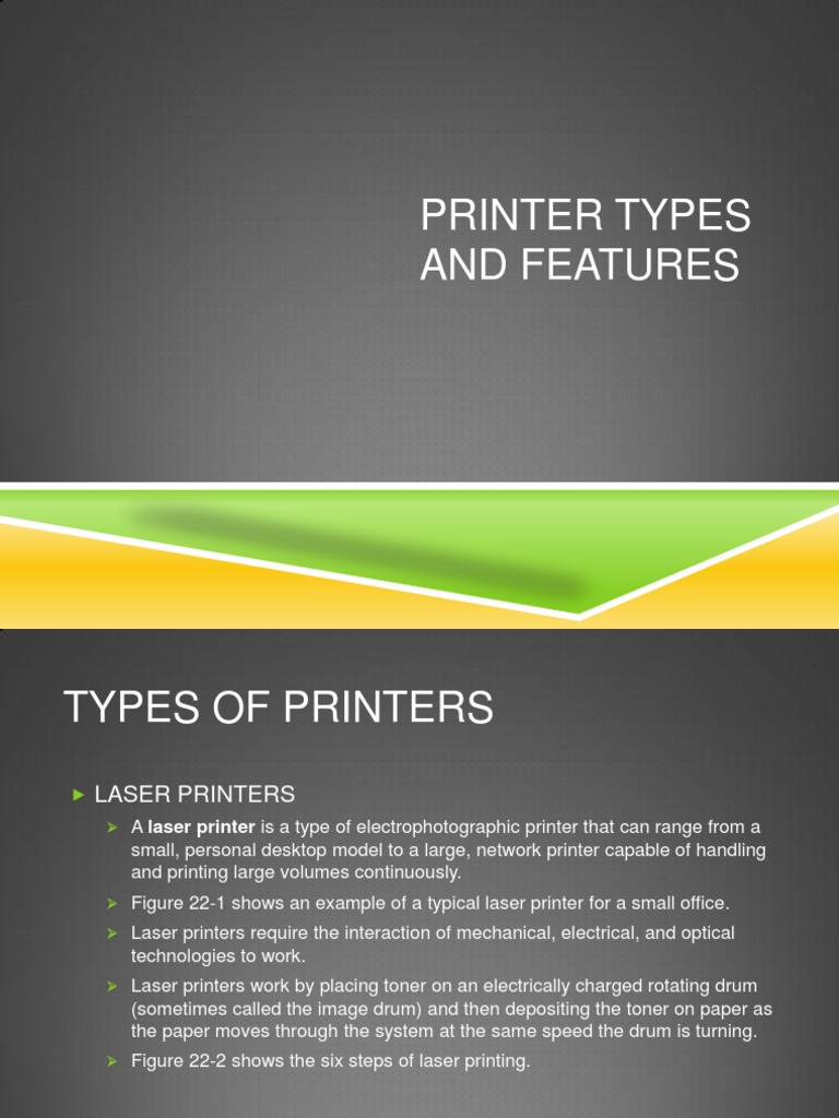Printer Types and Features | PDF | Image Scanner | Printer (Computing)