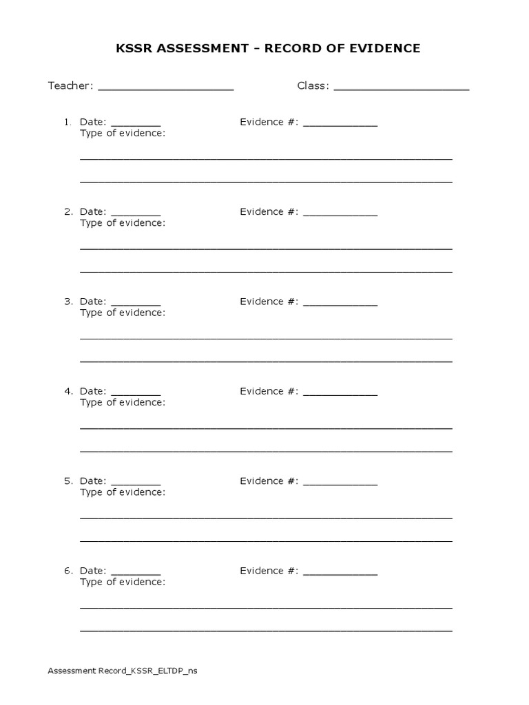 KSSR Assessment Evidence Record | PDF | Career & Growth | Self-Improvement