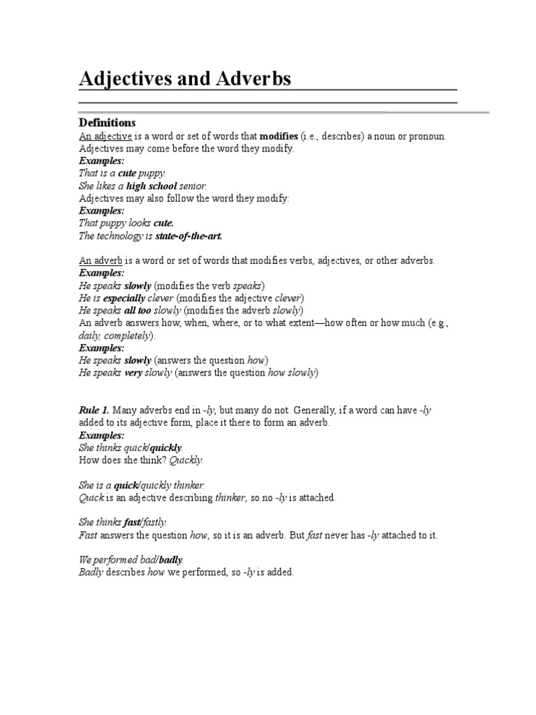 Understanding Adjectives and Adverbs | PDF | Adverb | Adjective