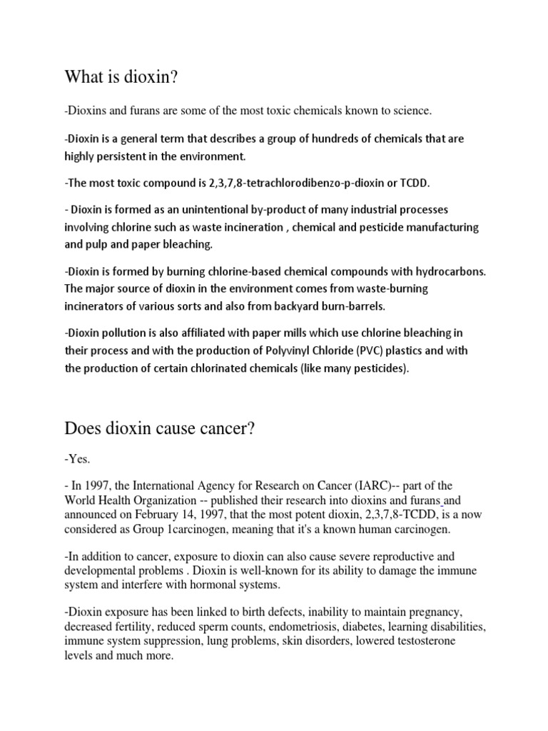 Dioxin: Toxicity and Cancer Risks | PDF