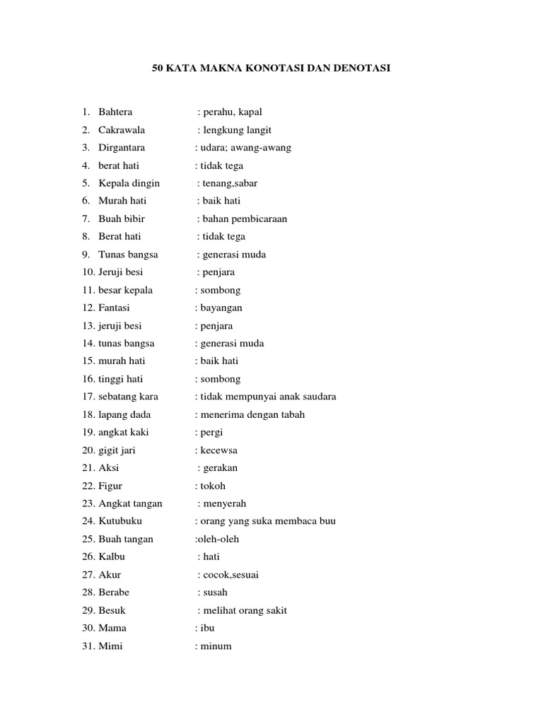 50 Kata Makna Konotasi Dan Denotasi