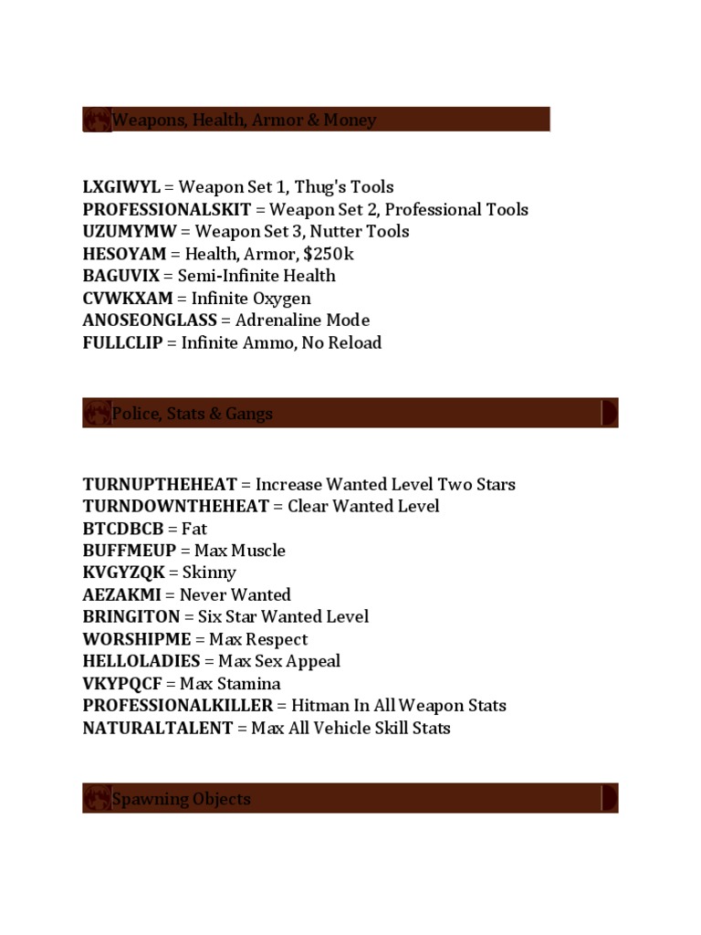 Cheat GTA San Andreas | PDF | Leisure | Transport