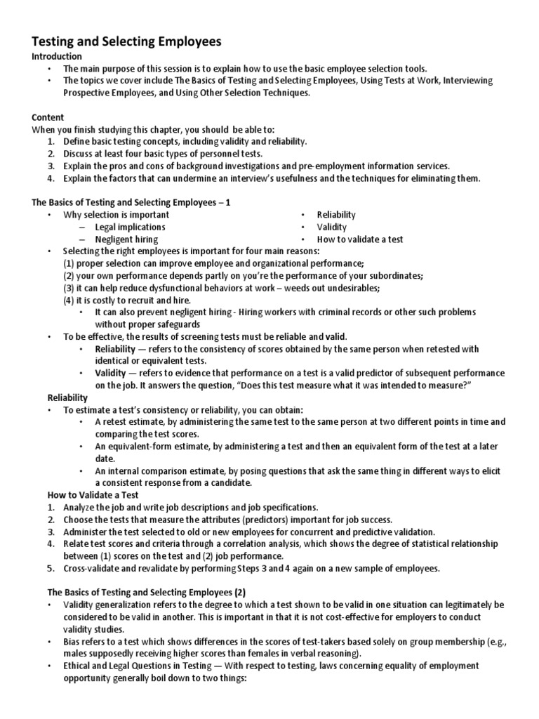 Employee Selection Testing Overview | PDF | Polygraph | Test (Assessment)