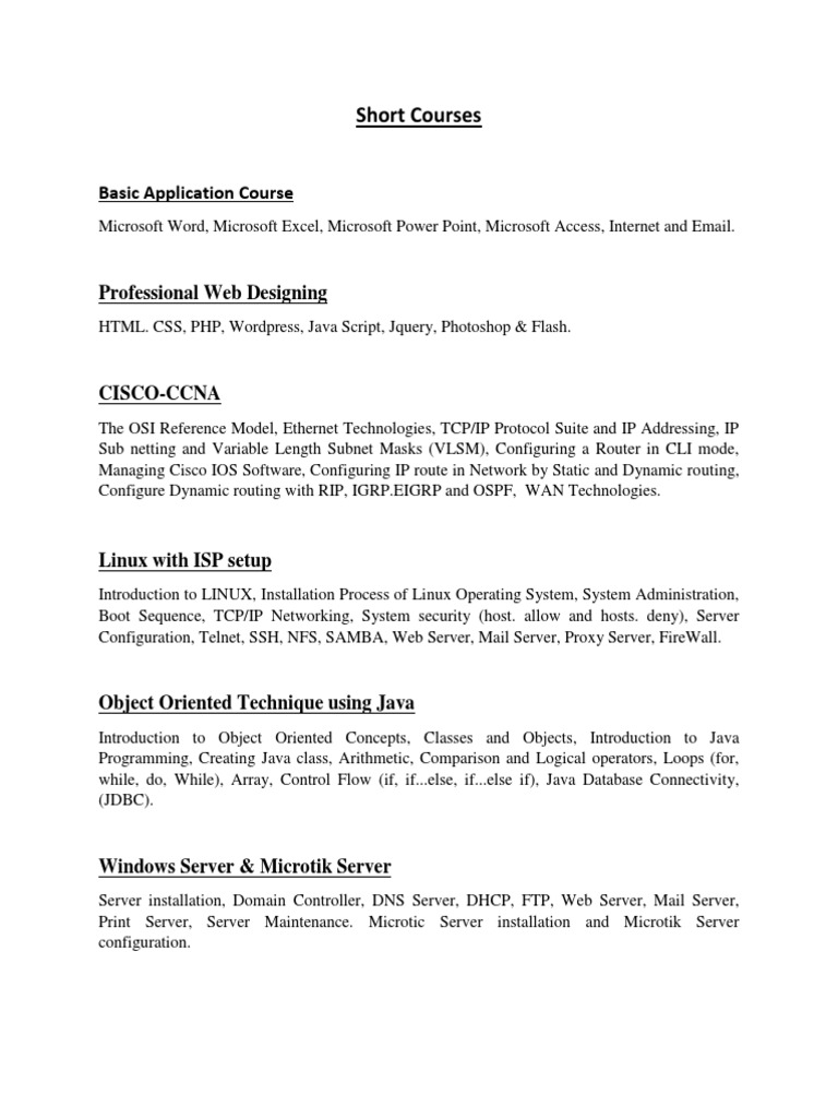 Basic Application Course: Short Courses | PDF