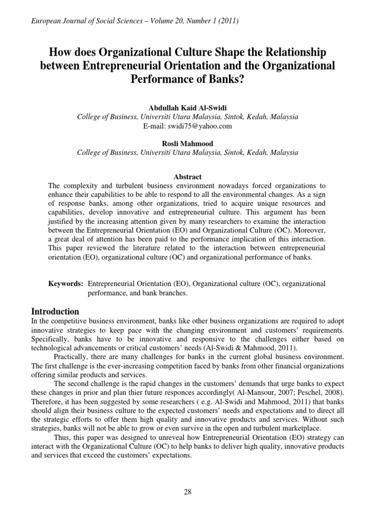 Impact of Culture on Bank Performance | PDF | Organizational Culture ...