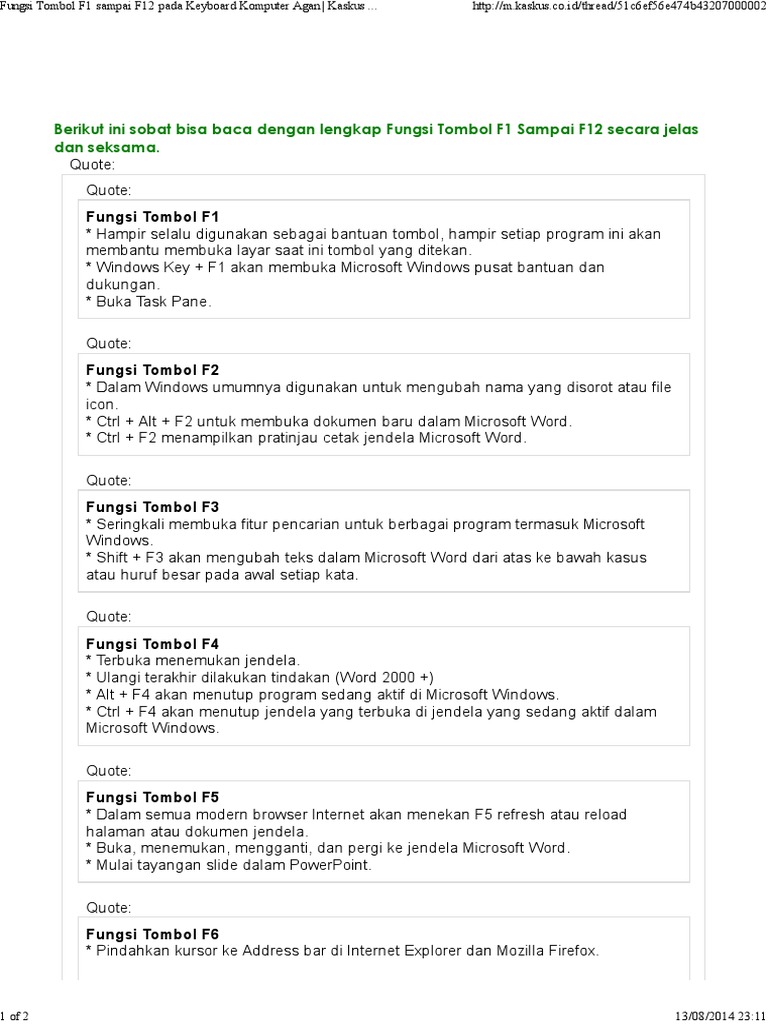 Fungsi Tombol F1 Sampai F12 Pada Keyboard Komputer Pdf
