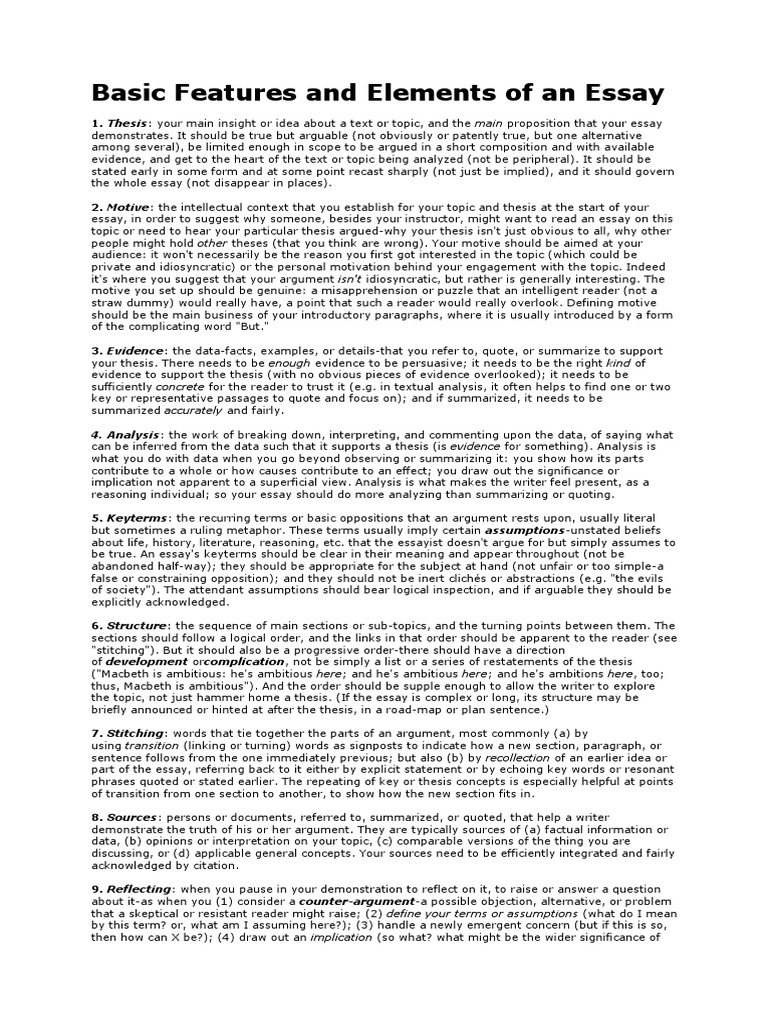 Key Elements of Essay Writing | PDF | Essays | Argument