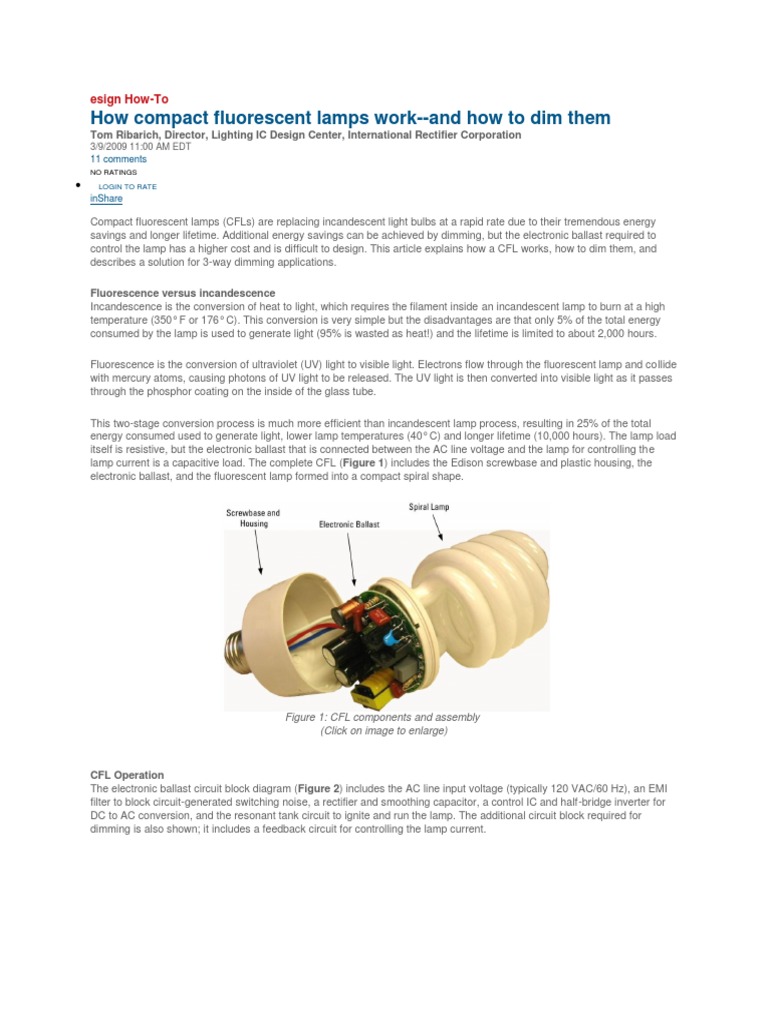 How CFLs Work and Dimming Methods | PDF | Compact Fluorescent Lamp ...