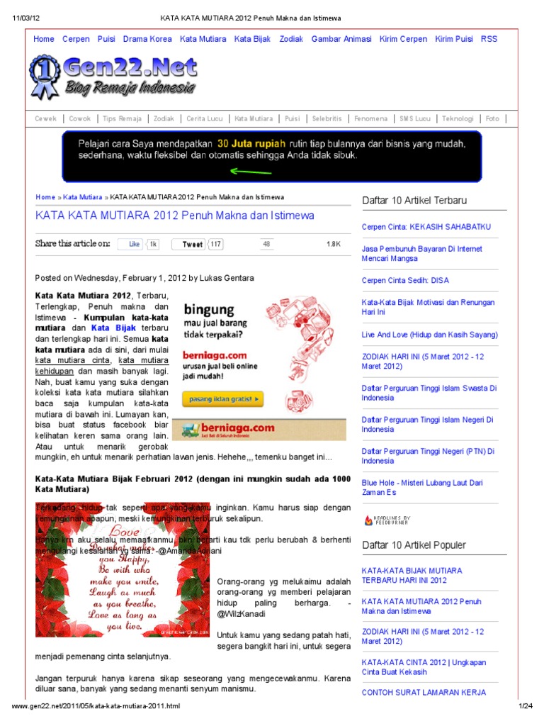 KATA KATA MUTIARA 2012 Penuh Makna Dan Istimewa