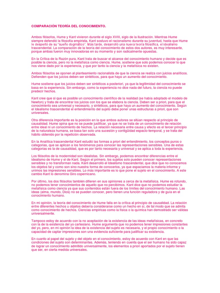Comparacion Hume y Kant PDF Immanuel Kant David Hume