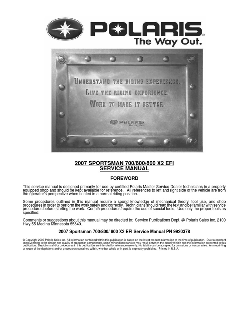 Polaris Sportsman700-800-800 X2 EFI.pdf | Fuel Injection | Transmission  (Mechanics)
