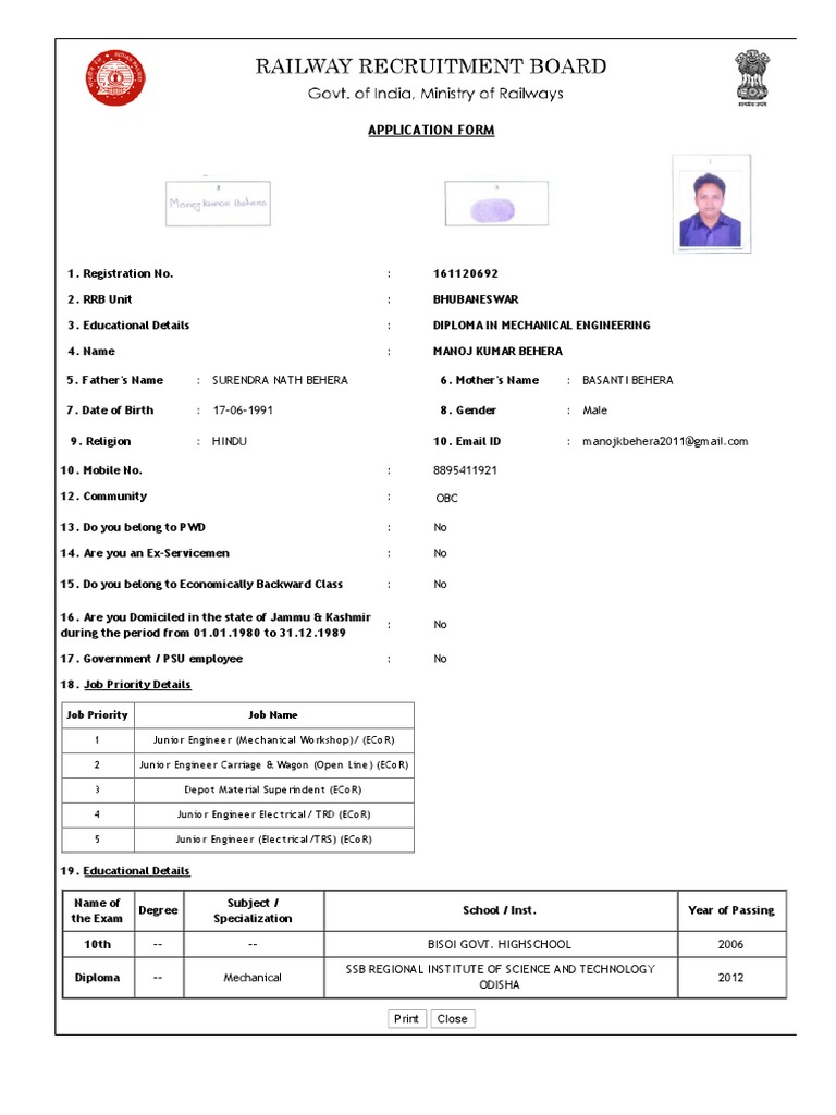 Application Form: Print Close | PDF