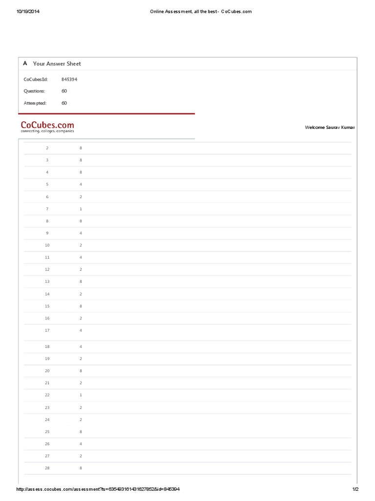 Online Assessment, All the Best CoCubes