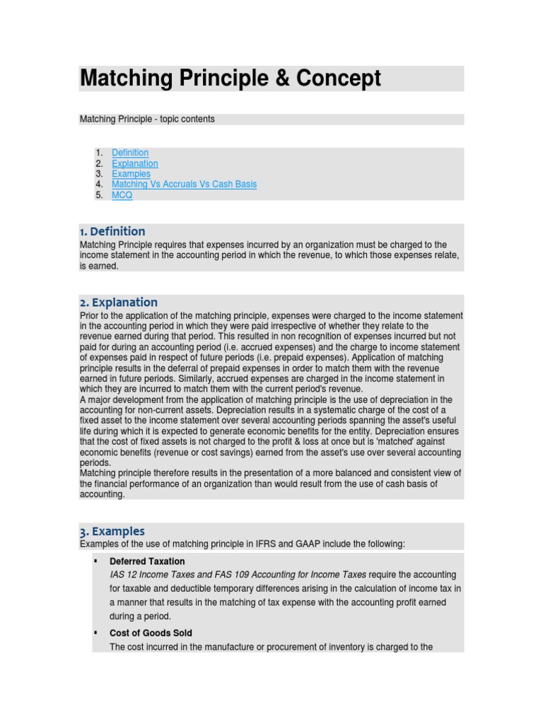 Matching Principle Deferral Income Statement