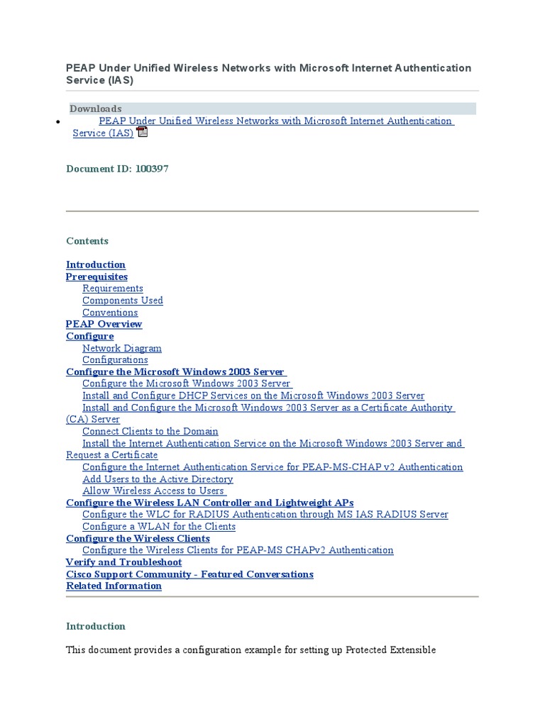 PEAP Configuration for Wireless Networks | PDF | Radius | Wireless Lan
