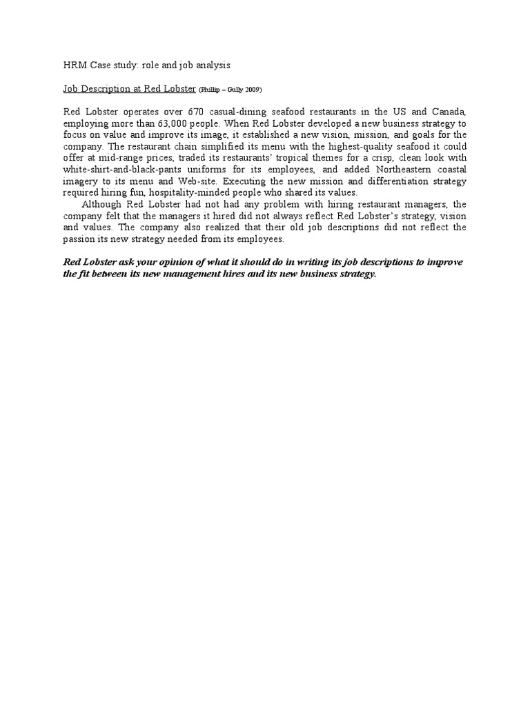 Red lobster hrm case study solution image