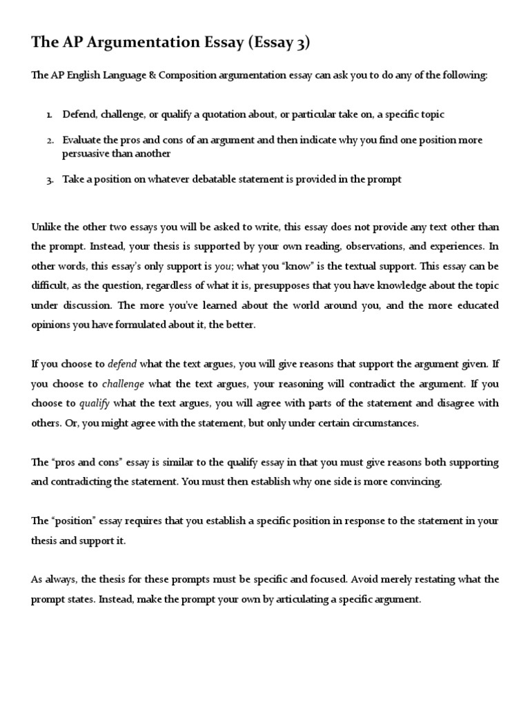 AP Argumentation Essay Guide | PDF | Essays | Argument