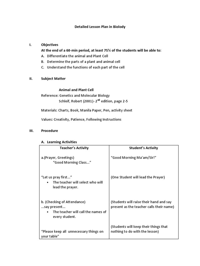 sample of detailed lesson plan in science high school