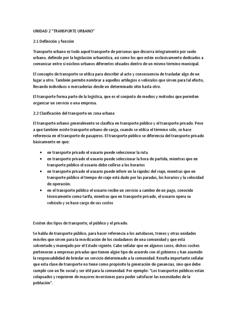 Clasificación del Transporte Urbano | PDF | Negocios