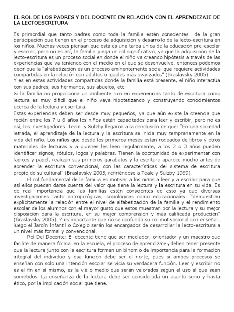 El Rol de Los Padres y Del Docente en Relación Con El Aprendizaje de La ...