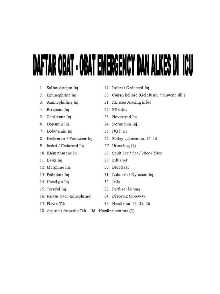 ICU Injection and Medication List | PDF | Wellness