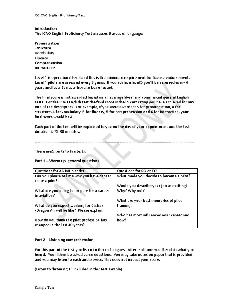 Icao English Test Questions