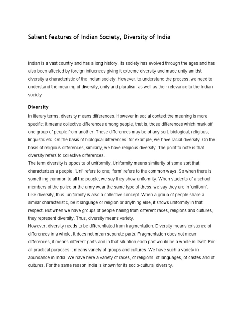 Diversity and Unity in Indian Society | PDF | Caste | Multiculturalism