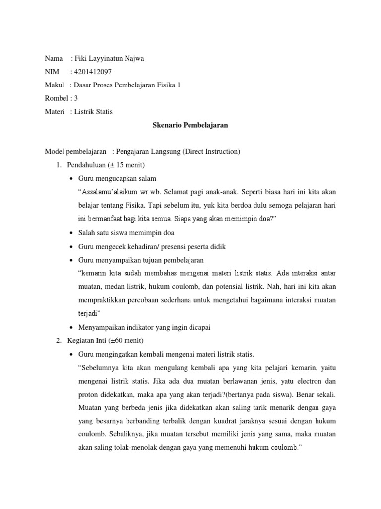 Contoh skenario pembelajaran