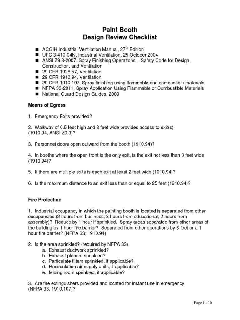Paint Booth Design Review Checklist | PDF | Duct (Flow) | Hvac