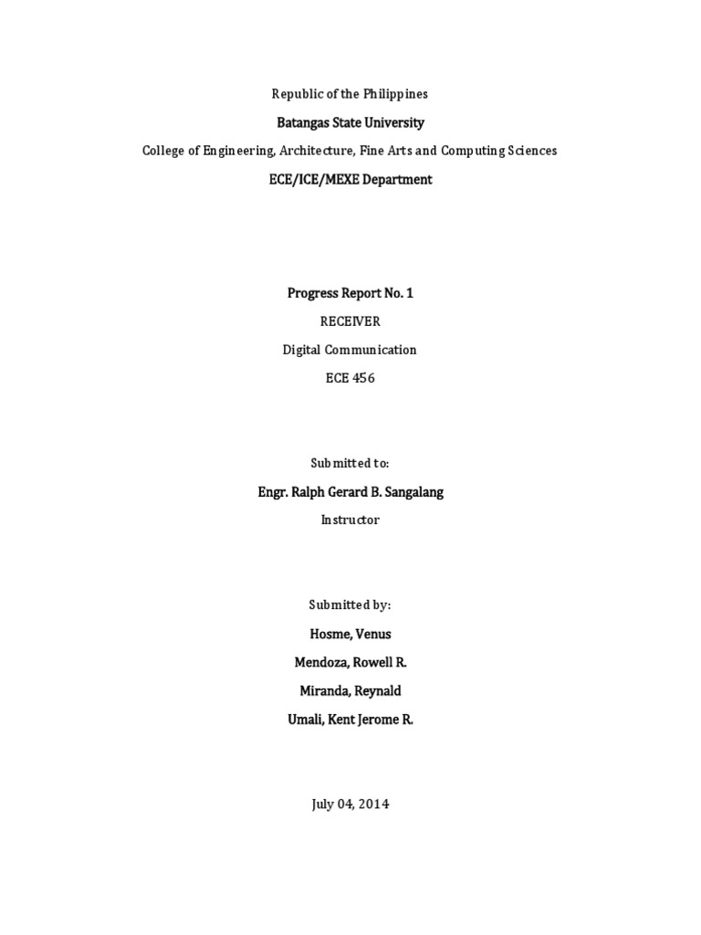 ECE 456 Progress Report on Receiver Design | PDF | Computer Engineering ...
