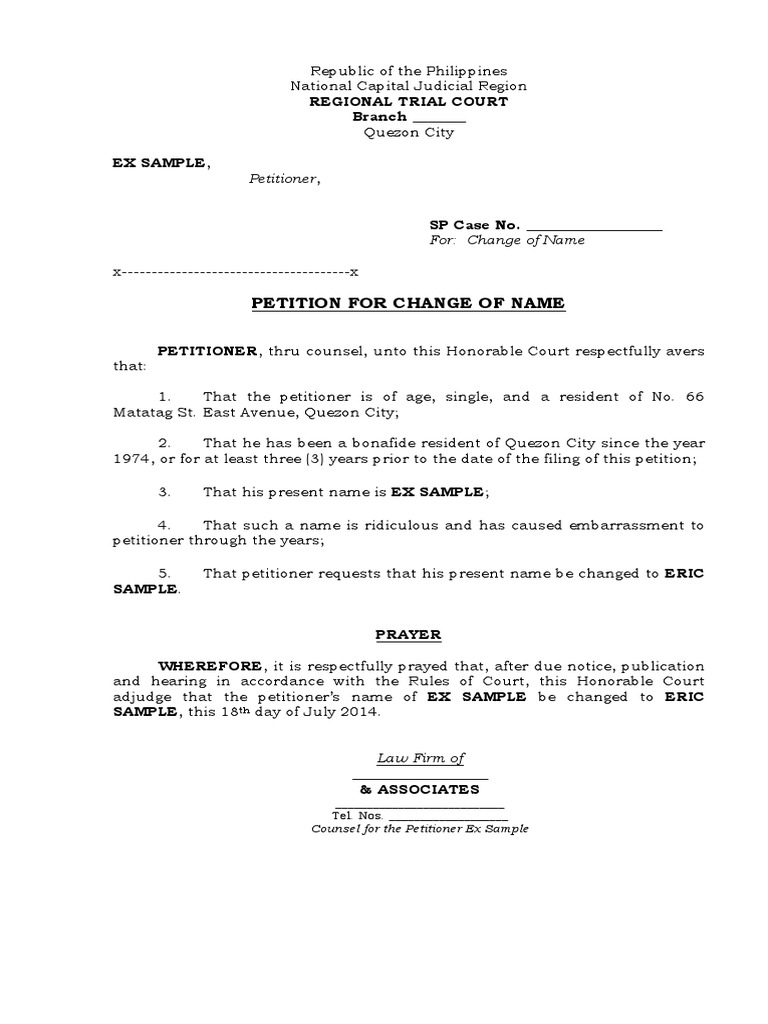 Petition for Name Change in Quezon City | PDF | Petitioner | Affidavit