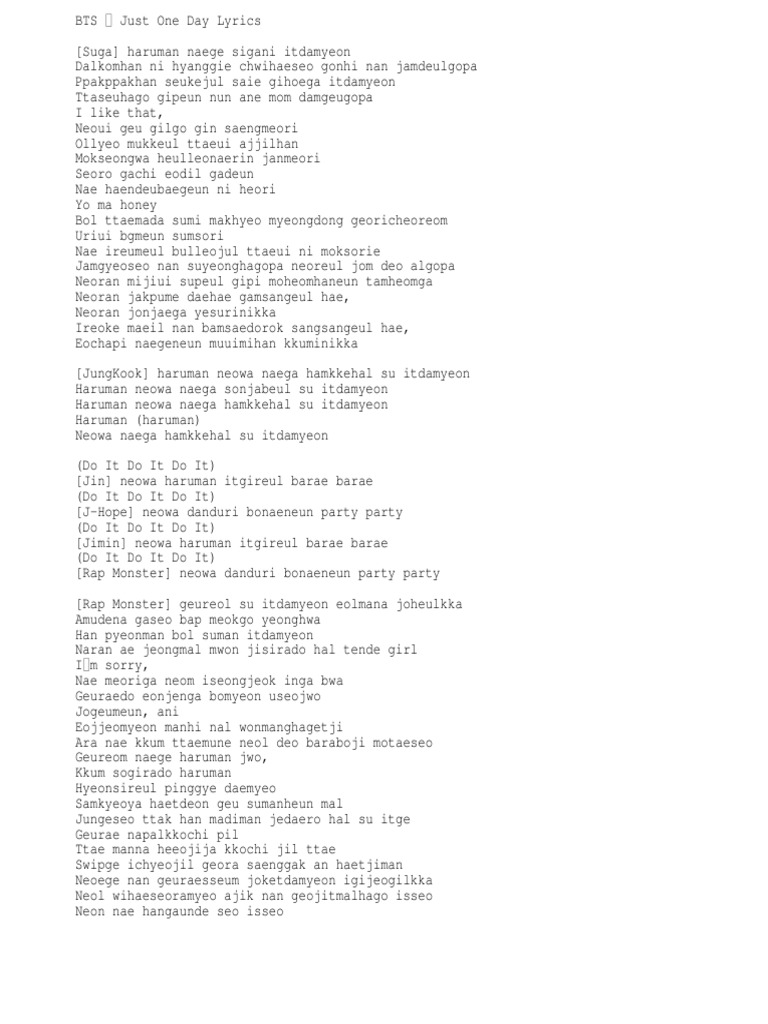 Bts Just One Day Lyrics Pdf
