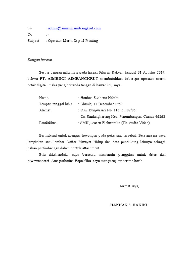 Download 83+ Contoh Surat Surat Lamaran Kerja Email Gratis Terbaru
