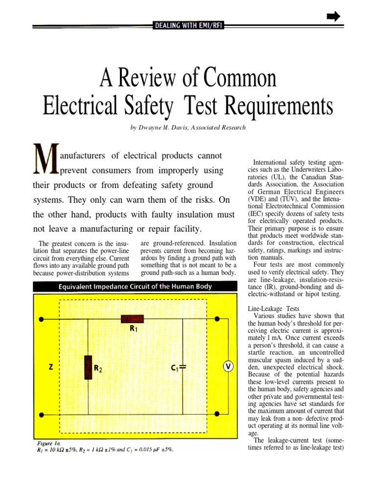 A Review of Common Electrical Safety Test Requirements by Dwayne M