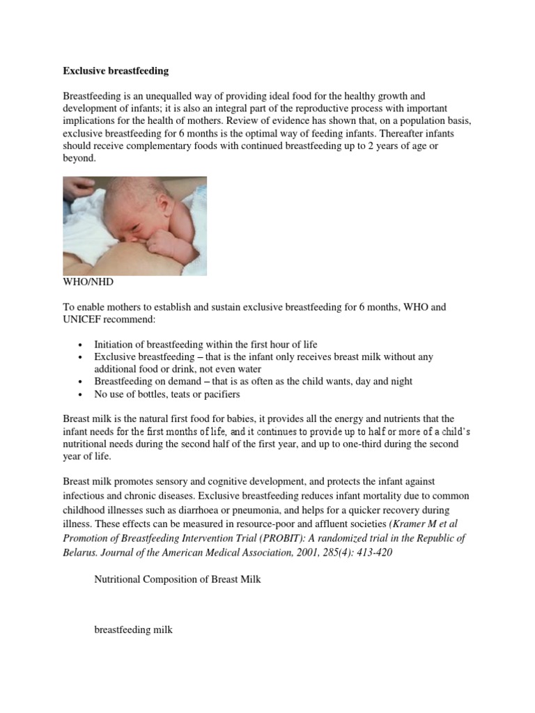 Exclusive Breastfeeding PDF Breastfeeding Breast Milk