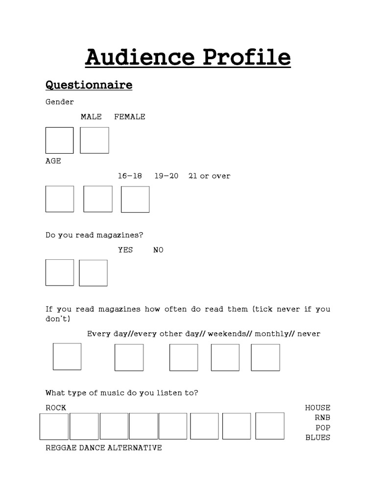 Music Magazine Audience Profile Survey | PDF