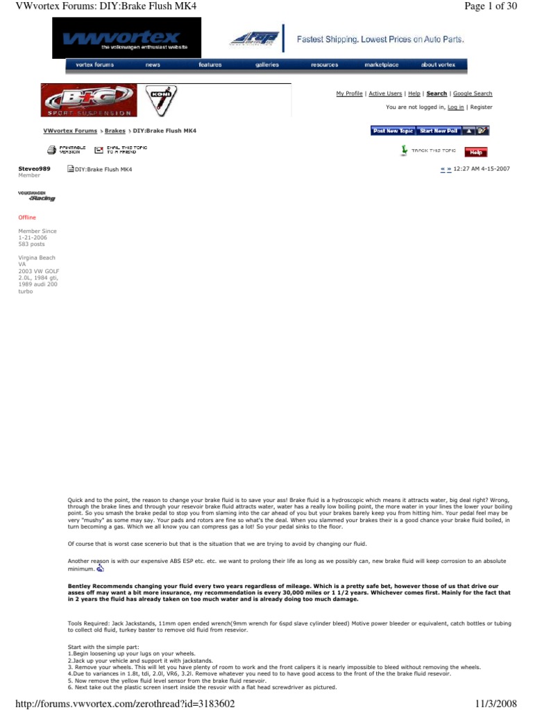 VW MKIV Brake Fluid Flush DIY PDF PDF Automobiles Motor Vehicle