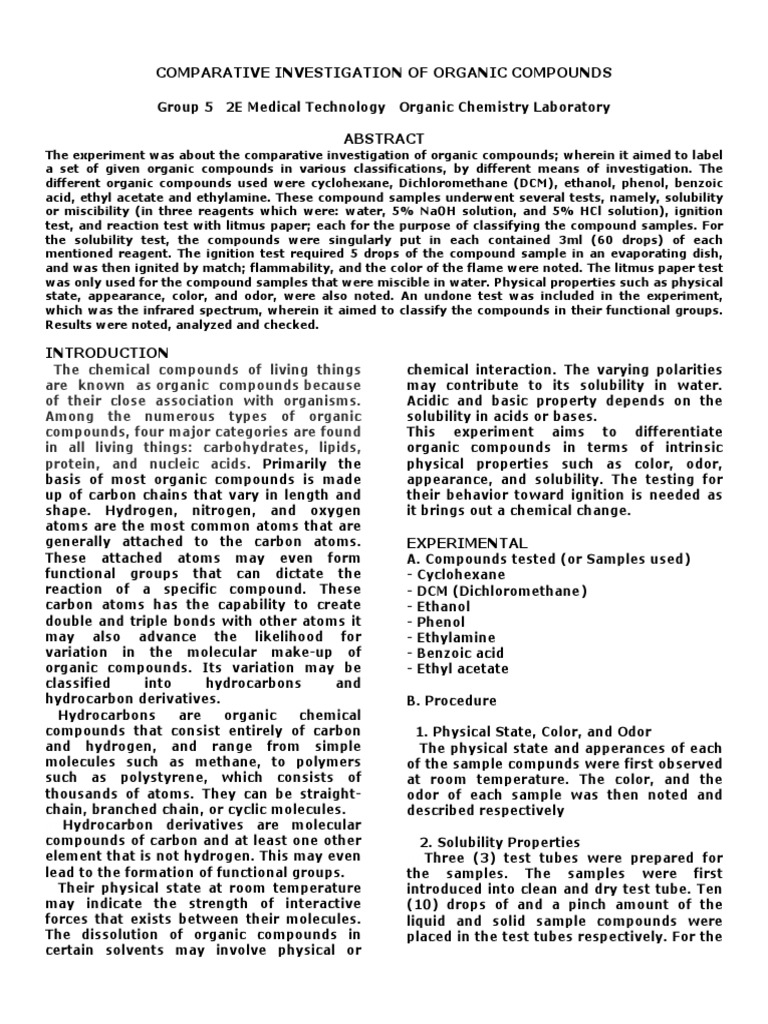 Exp6 - Comparative Investigation of Organic Compounds | PDF ...