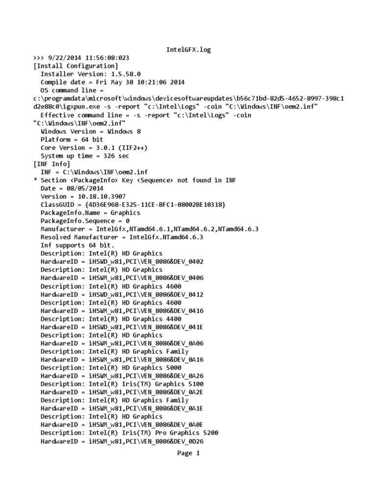 Intel HD Graphics Driver Log | PDF