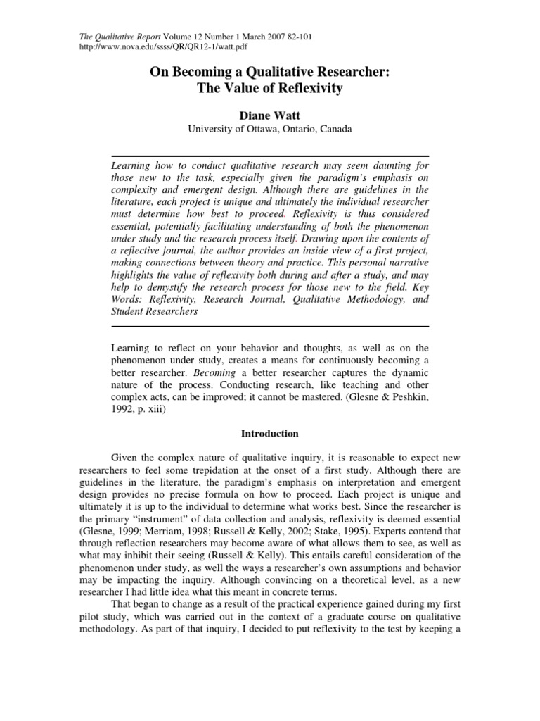 On Becoming A Qualitative Researcher The Value of Reflexivity | PDF ...