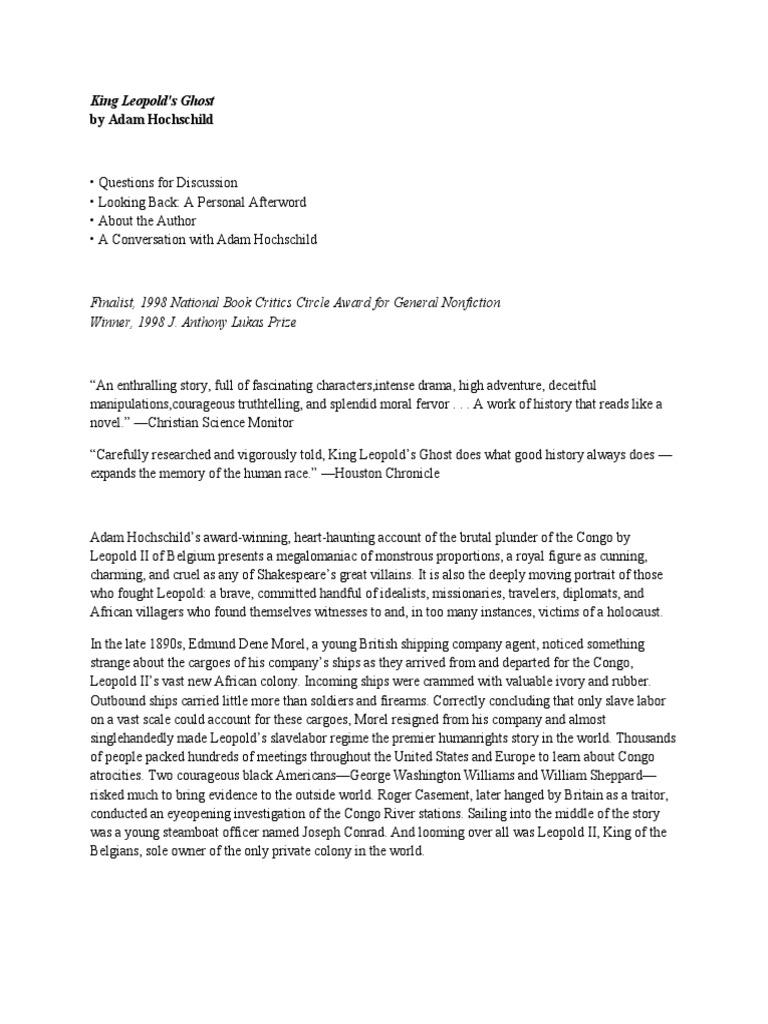 King Leopold's Ghost by Adam Hochschild Discussion Questions PDF Politics (General)