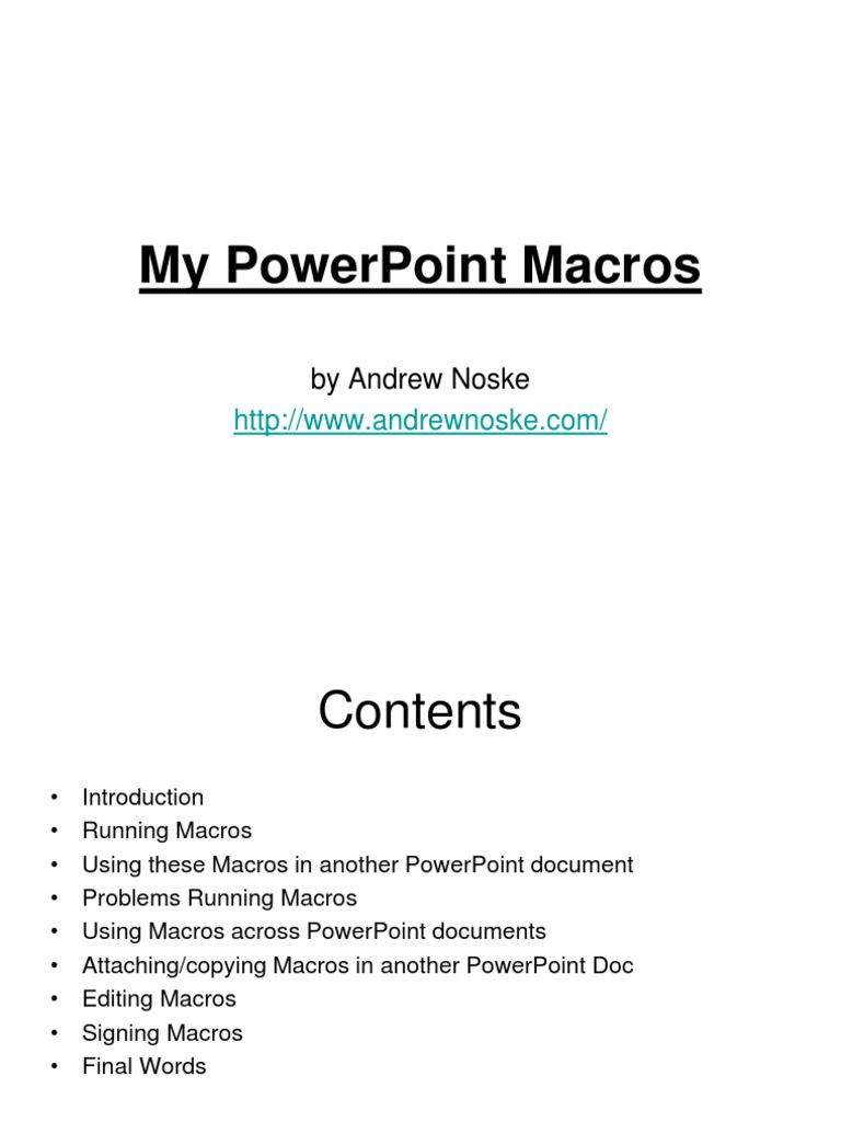 PowerPoint Macros Visual Basic For Applications Microsoft Excel
