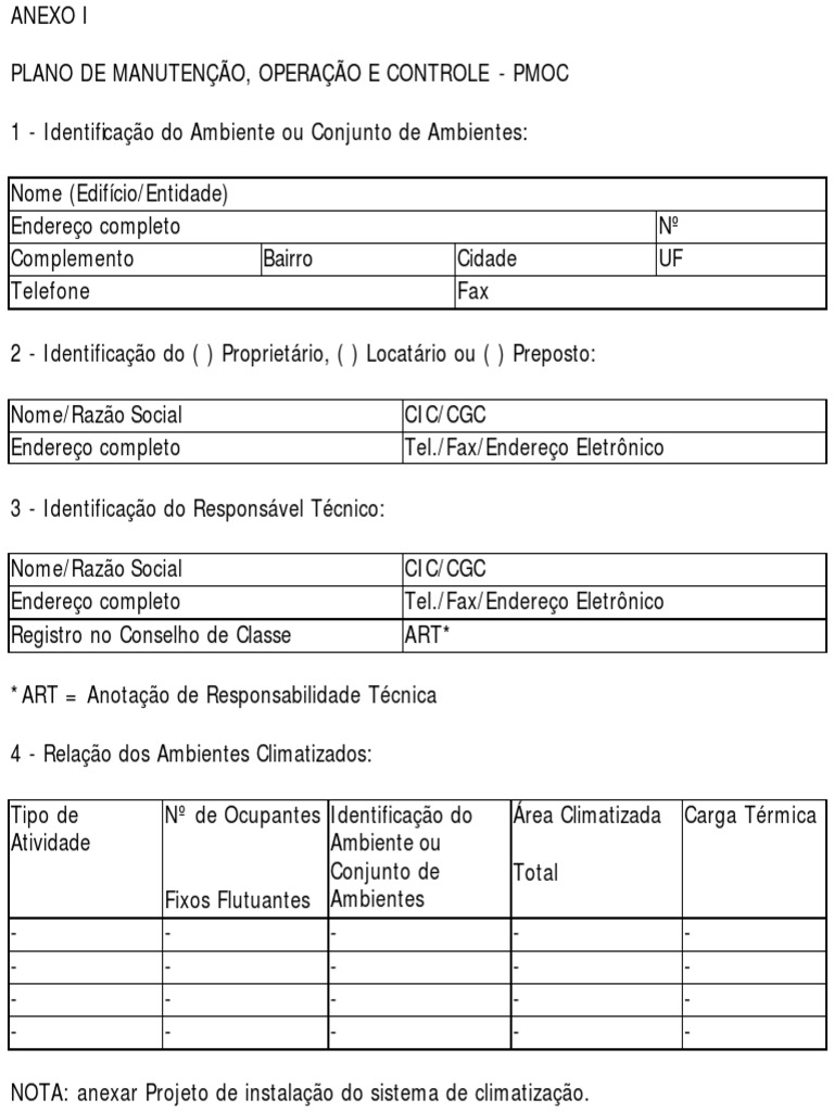 PLANO DE MANUTENÇÃO, OPERAÇÃO E CONTROLE - PMOC.pdf | Refrigeração | Ar ...