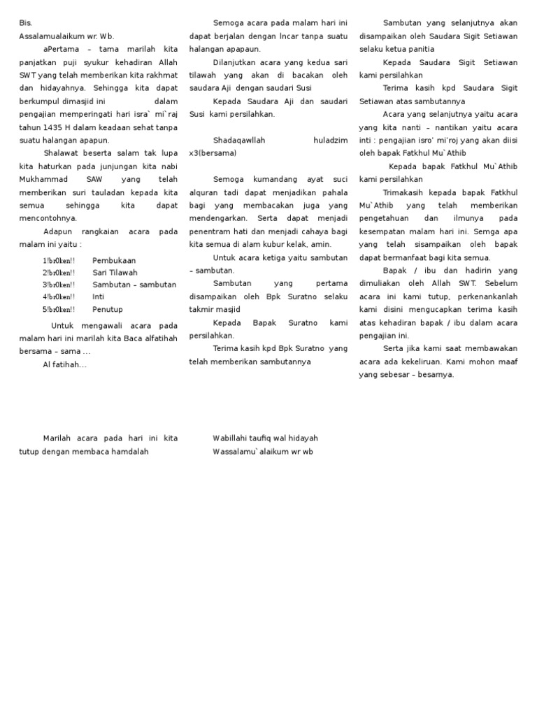 Contoh Pembawa Acara Isra Mi Raj Berbagai Contoh