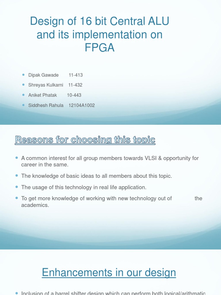 Design of 16 Bit Central ALU and Its Implementation On Fpga | PDF