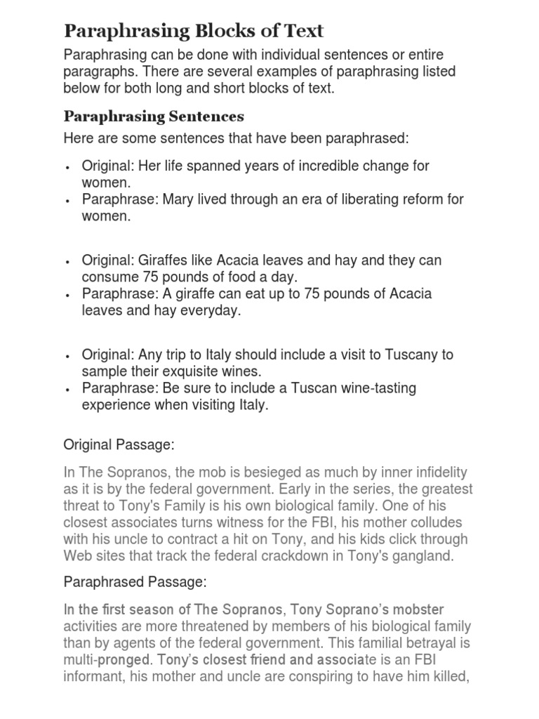 Effective Paraphrasing Techniques: Examples of Paraphrasing Sentences ...