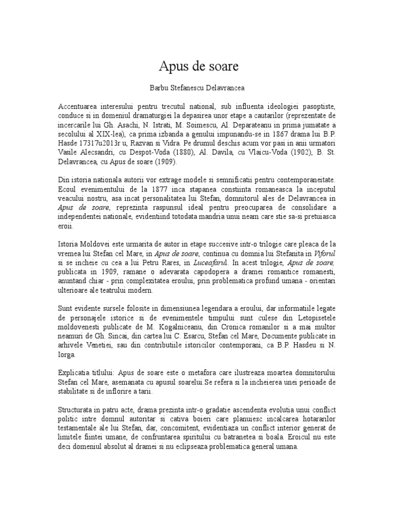 Apus De Soare Barbu Stefanescu Delavrancea