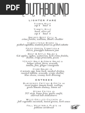 Southbound Lunch Menu