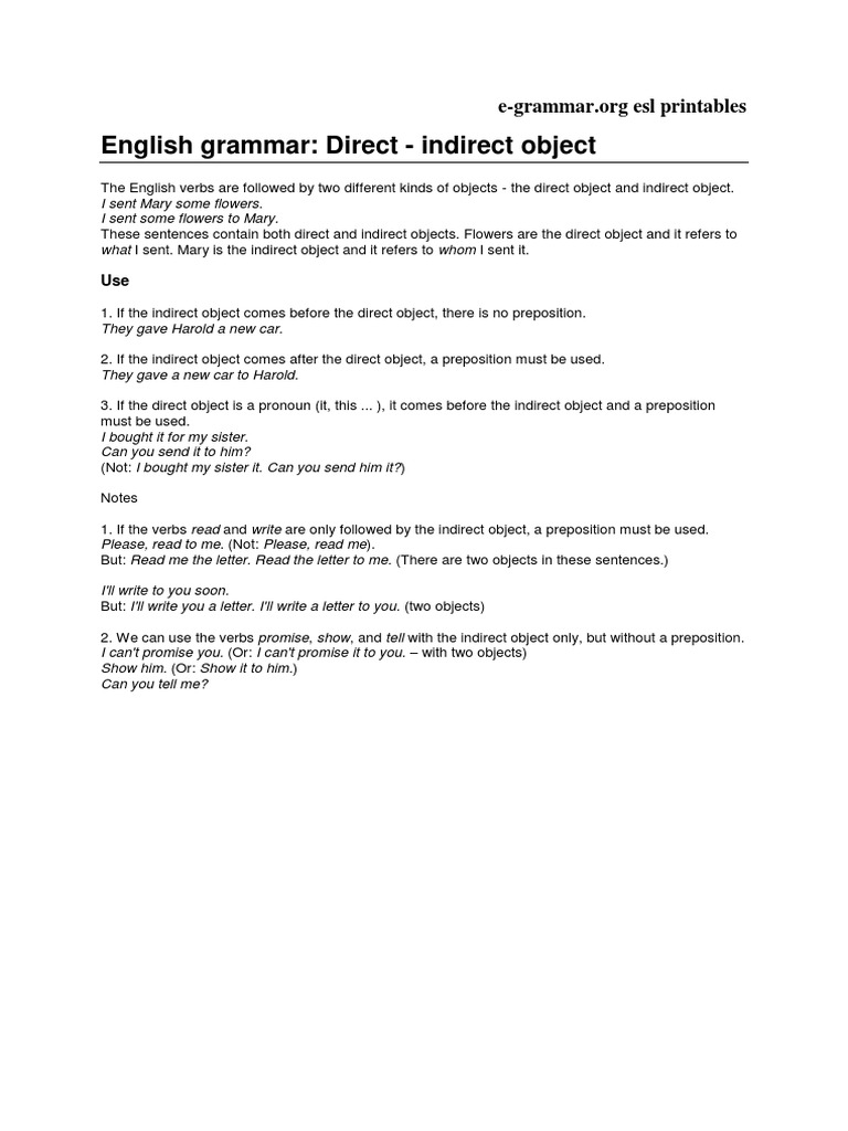 Direct and Indirect Objects Explained | PDF